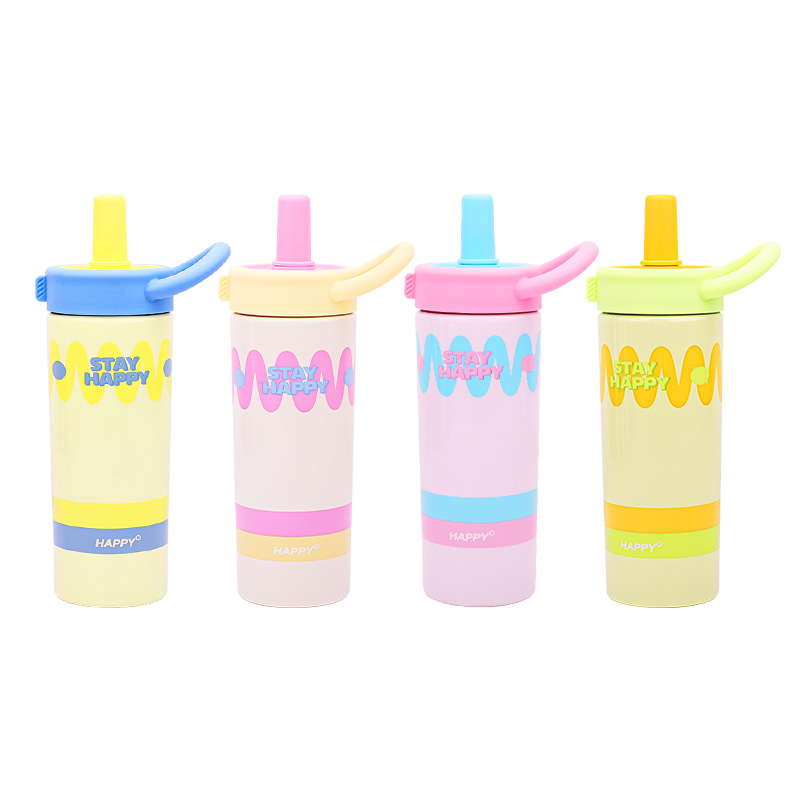 The new summer insulated cup has a high appearance level. It features a creative straw cup with a lid for dual drinking and a coffee cup with a handle made of 316 stainless steel Item Picture