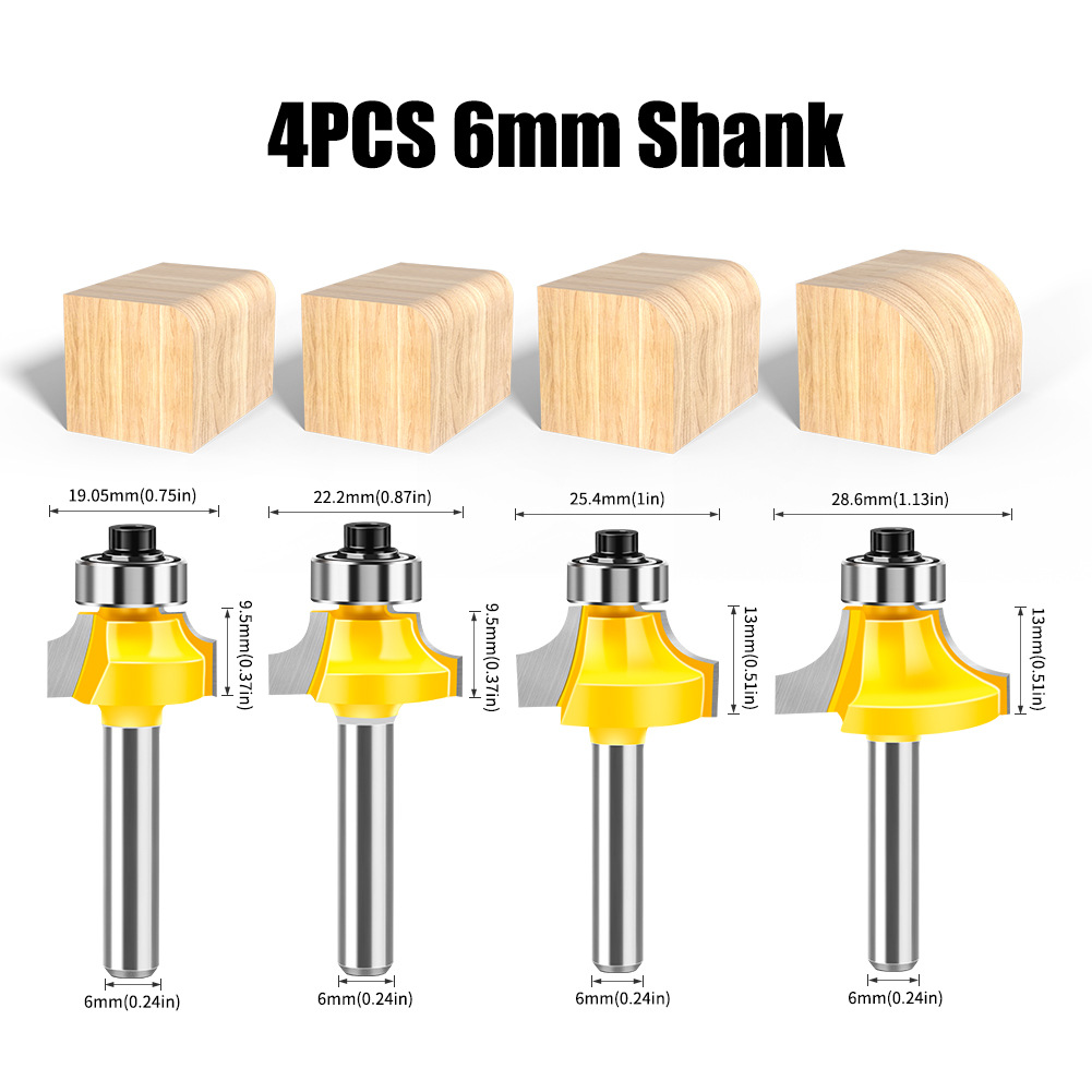 4-piece set of fillet cutters, 6 commonly used fillet cutters, high-end alloy fillet cutters, trimming machine cutter heads, chamfering cutters, R corner cutters undefined