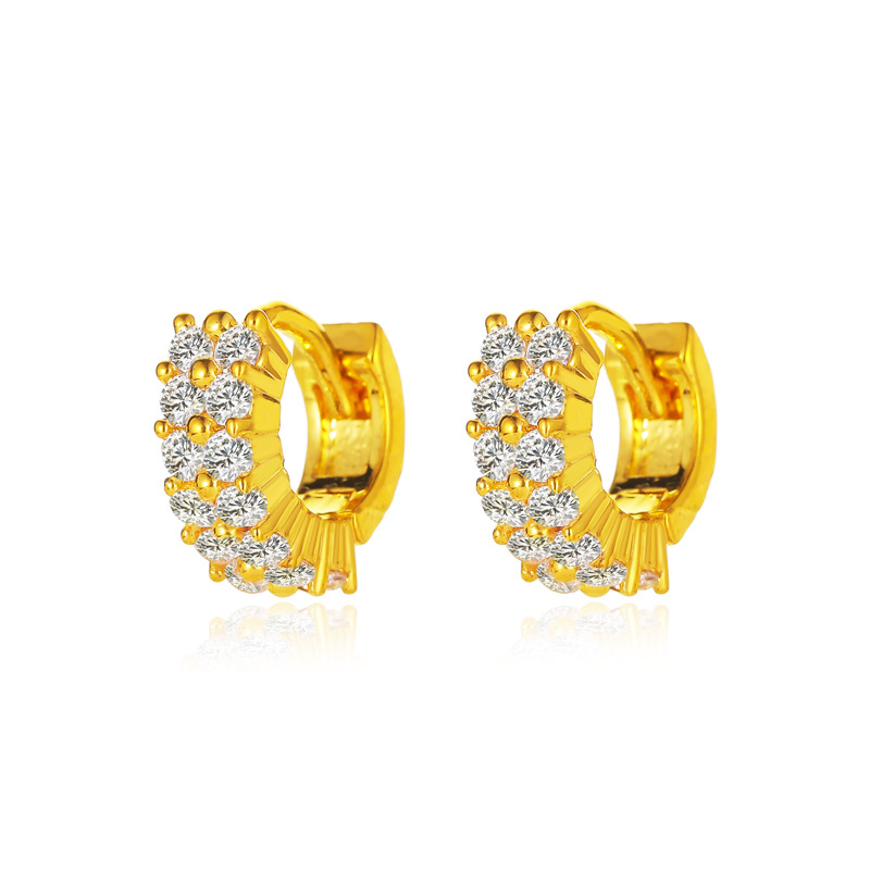 Cross-border best-selling earrings: Cold style, retro circular, round, full diamond, gold-plated earrings. One-piece consignment Item Picture