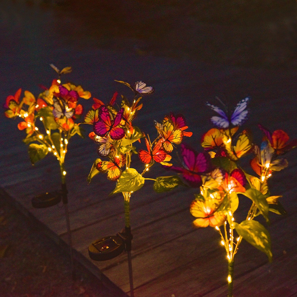 Solar-powered butterfly branch ground insert lights, waterproof lawn and courtyard lights, outdoor landscape atmosphere lights Specification drawing