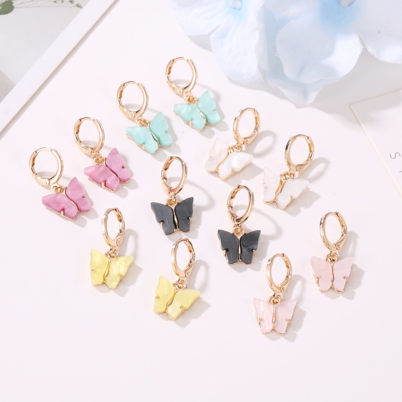 New Korean version earrings: Fashionable, colorful acrylic butterfly earrings and pendants, fresh, sweet and multi-colored ear buckles and earrings details Picture