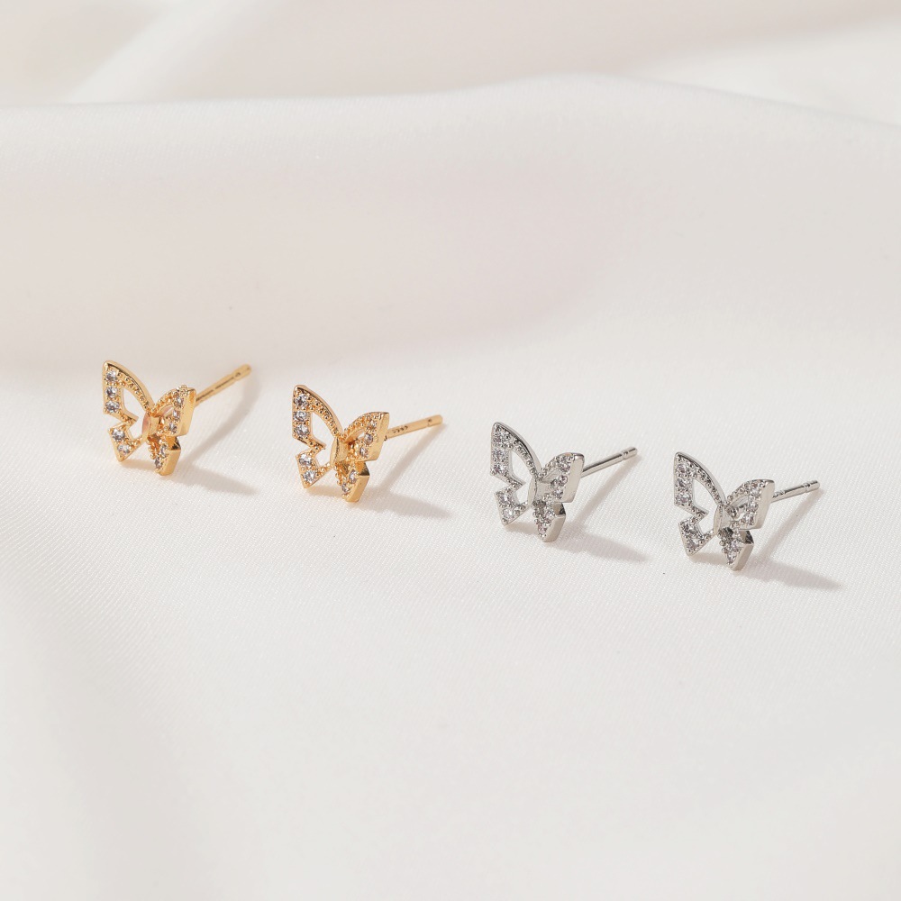 New stylish Hong Kong-style hollowed-out butterfly stud earrings, super fairy-like and versatile diamond-encrusted earrings, personalized and trendy cross-border accessories Specification drawing