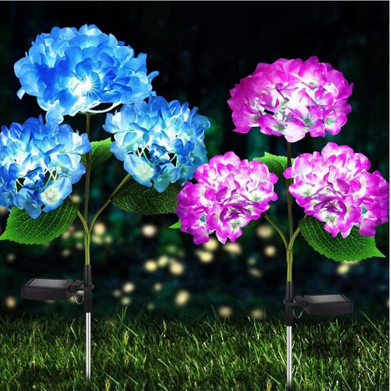 Solar single-head 3-head hydrangea LED courtyard garden decorative light, lawn outdoor waterproof ground insert light Specification drawing