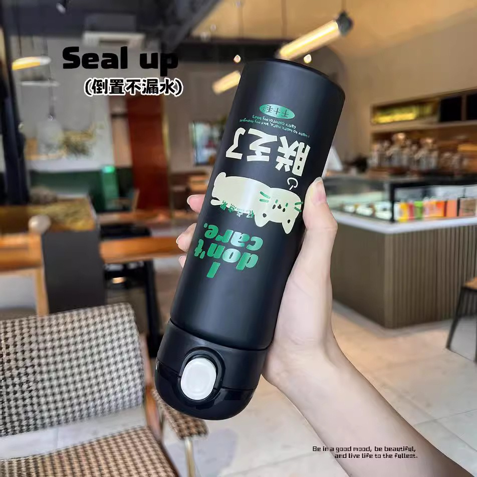 Wholesale of new minimalist direct drinking insulated cups with high appearance standards, student disposable cups, portable spring LIDS, and stainless steel gift cups details Picture