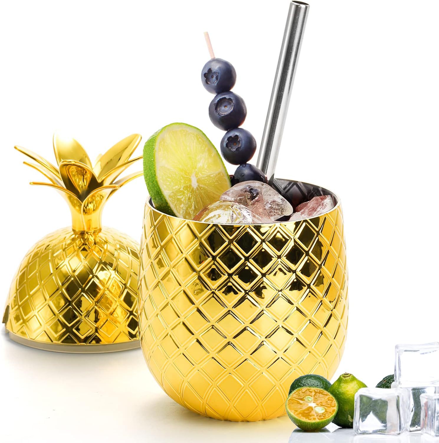 Customized electroplated pineapple-shaped cups, large-capacity plastic straw cups, and popular milk tea and juice straw cups from the manufacturer details Picture