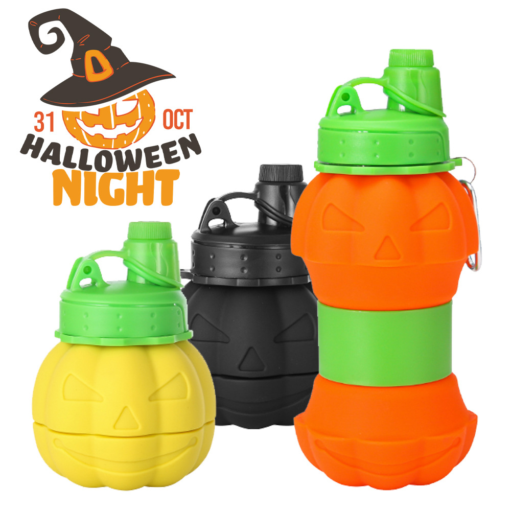 Cross-border silicone Ghost Festival pumpkin water bottle foldable portable sports Cup Halloween Creative sports water bottle