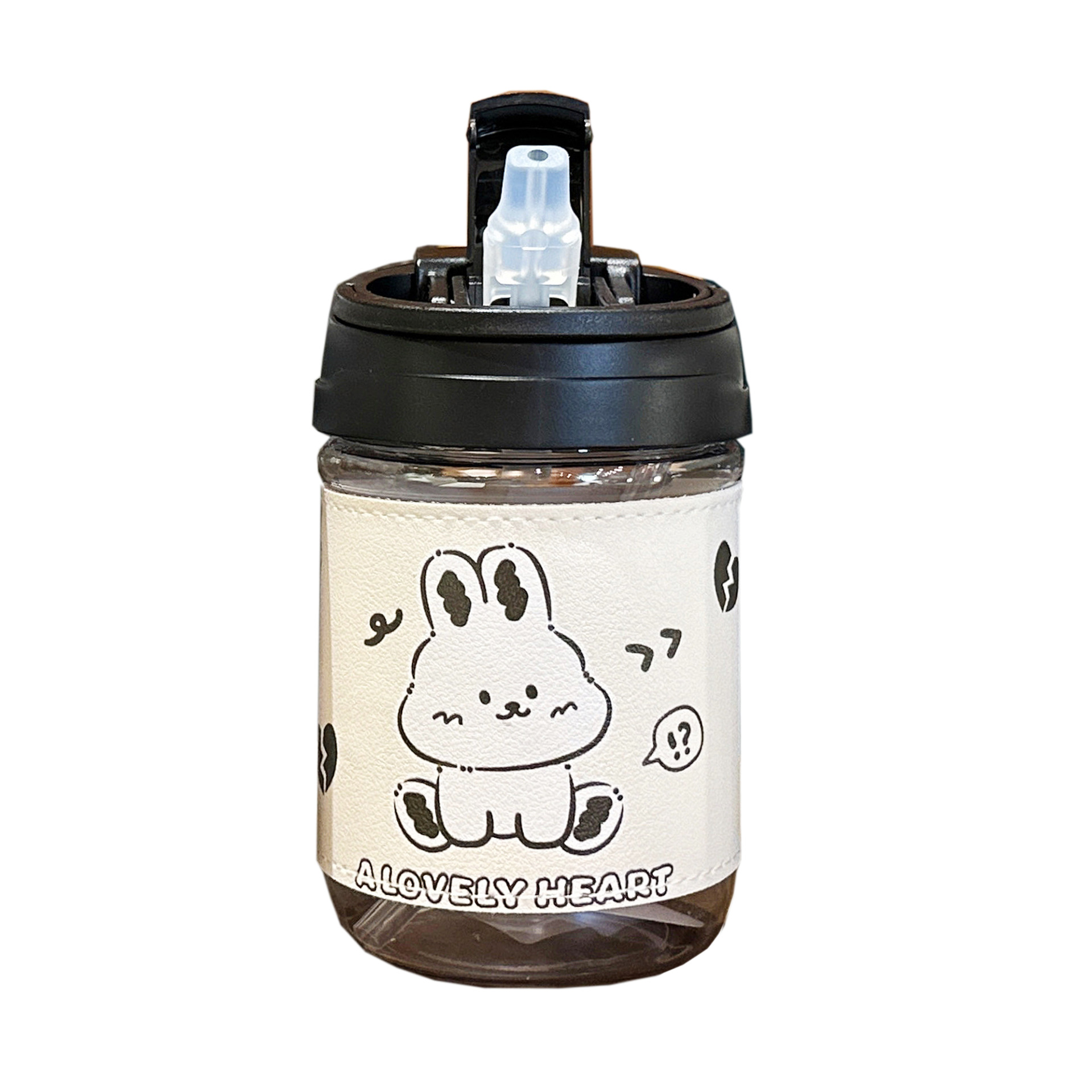Cartoon leather case straw cup, double-drinking, heat-resistant portable coffee cup, student couple, cute, high appearance level girls' water cup Item Picture