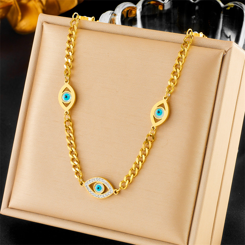 European and American fashion, niche and unique chain, gold-plated titanium steel devil eye pendant accessory jewelry necklace full figure