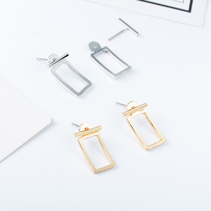 Wholesale of geometric rectangular hollowed-out curved surface ear stud earrings set earrings for European and American foreign trade details Picture