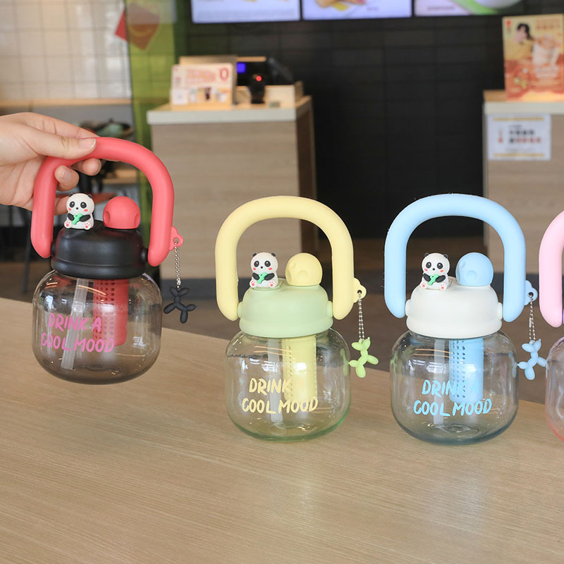 Children's water cups, light luxury and high-end feel, hand-held water bottles, sports water bottles, straw cups, double-drinking plastic cups, cartoon big-bellied cups details Picture