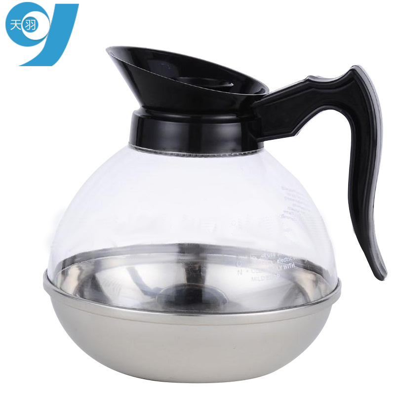 Tianyu stainless steel base large-capacity coffee pot, suitable for kitchen, restaurant and hotel use. Large-bellied transparent pot with logo printing full figure