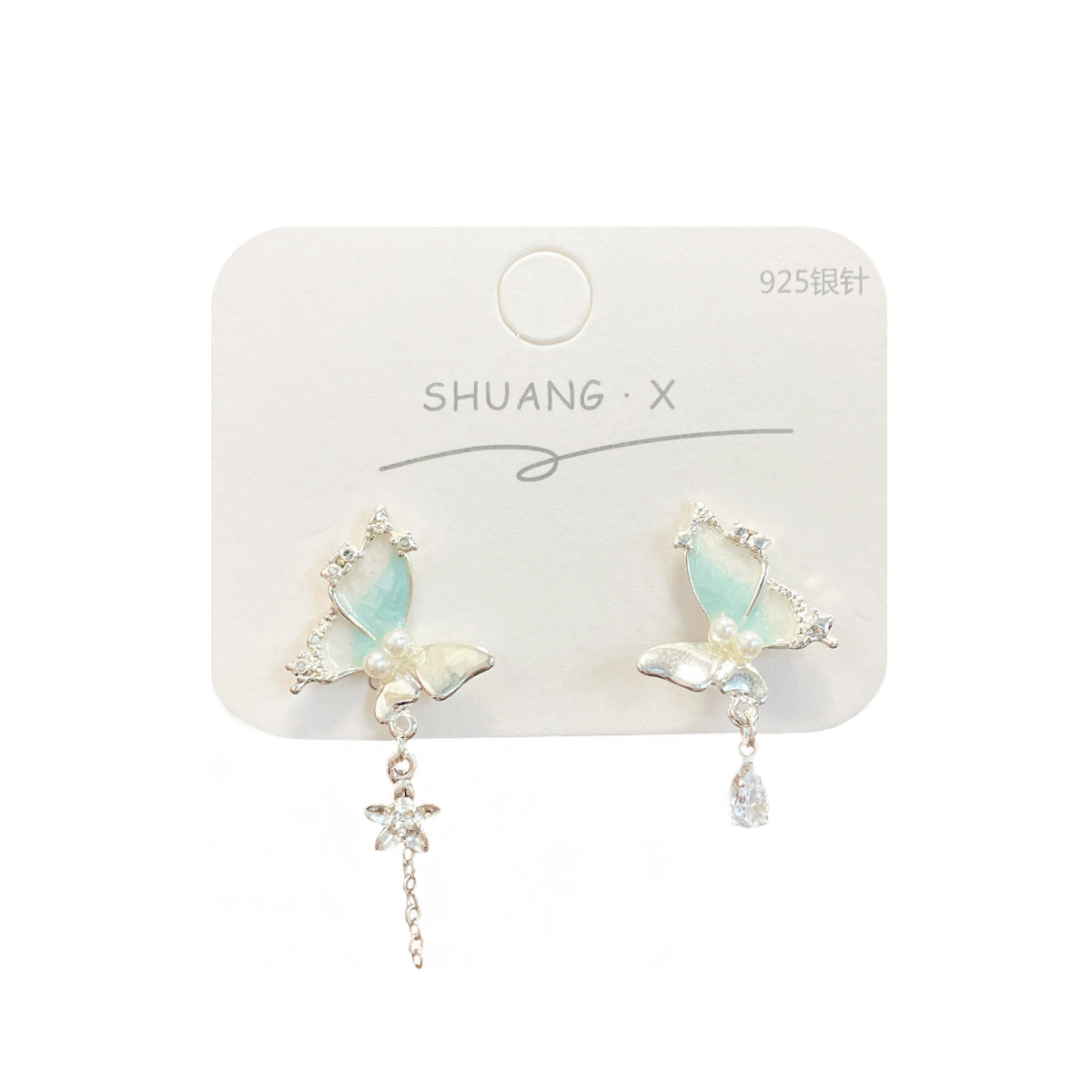 Summer mint Mambo butterfly earrings, women's silver needle, sweet, exquisite, niche, gentle, irregular temperament, ear buckle earrings Item Picture