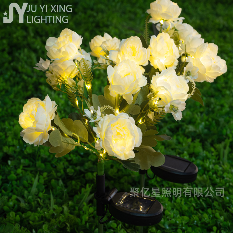 New solar 7-head simulation peony flower lamp LED courtyard villa lawn decoration ground insert light landscape light cross-border full figure