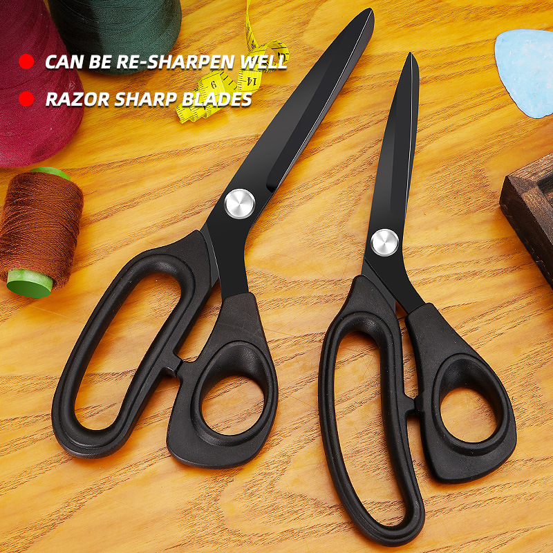 Direct supply of rubber and plastic lightweight tailoring clothes, fabric scissors, household black titanium thread scissors, office scissors, cross-border supply details Picture
