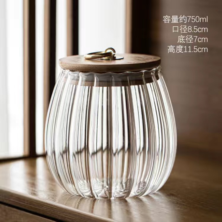 Wholesale vertical pattern transparent glass sealed jars, household kitchen multi-functional storage jars, tea, snack and candy storage jars Application Scenario