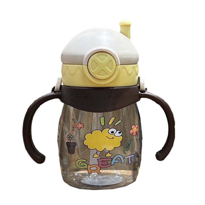 Children's straw water cup with scale, drinking cup for babies over one year old, portable and cute water bottle specially designed for kindergartens Item Picture