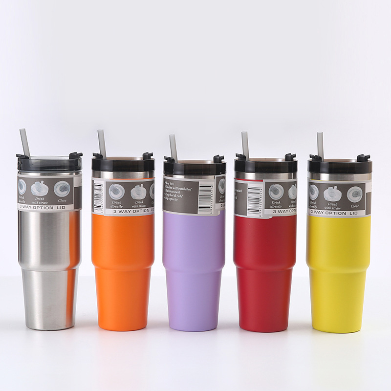 Wholesale 30oz stainless steel car cups, insulated cups, large-capacity cold preservation ice cups, car coffee cups and straw cups full figure