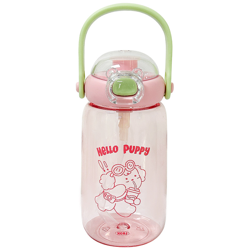 Cute girl plastic cup, cute cartoon student portable water bottle, outdoor anti-drop, high appearance level, double-drinking straw water cup Item Picture