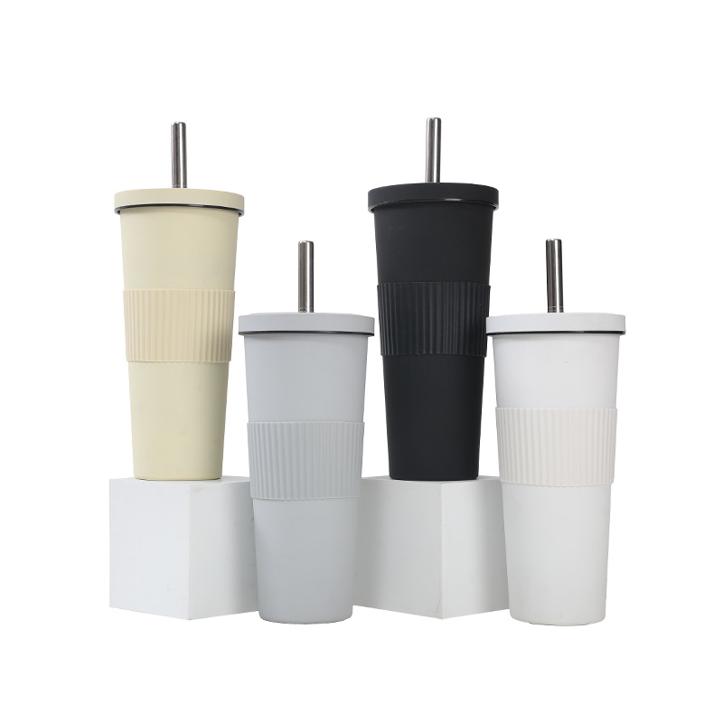 Cross-border factory direct supply stainless steel insulated cups, simple solid color large-capacity water cups, bubble milk tea straw cups Item Picture