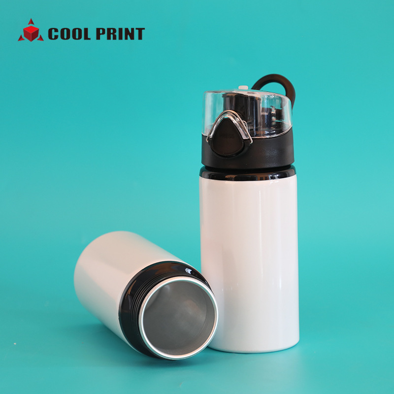 Thermal sublimation coated blank aluminum kettle, portable large-mouth stretchable hand-held lid water bottle, creative student gift water cup Item Picture