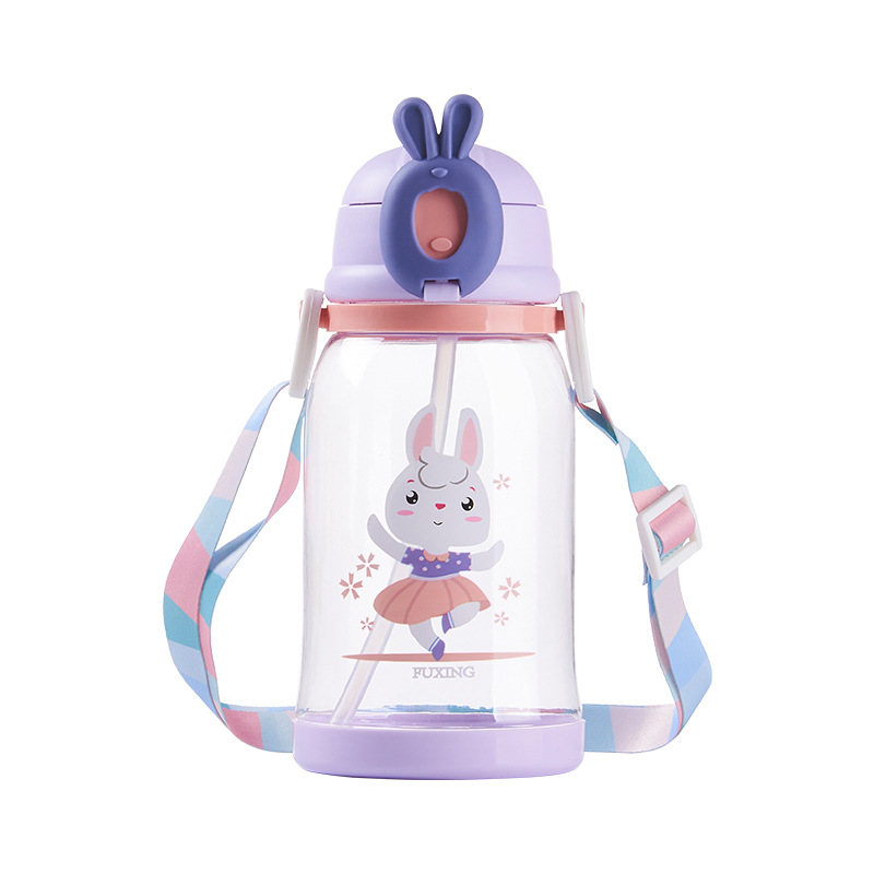 Cute large-capacity plastic water cups with straws, leak-proof portable cups for boys and girls, outdoor crossbody space cups wholesale Item Picture