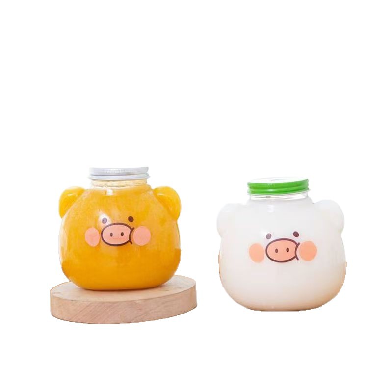 Factory wholesale piggy cups, popular and cute milk tea bottles, plastic cups that can be printed with logos, disposable packaging milk tea cups Item Picture