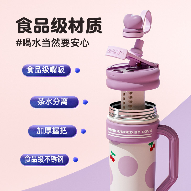 Giant drinking cup, outdoor sports ice cube cup, girls' high appearance level insulated cup, large capacity cute straw cup details Picture