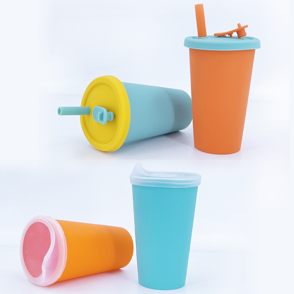 Amazon's new silicone lid-covered straw cup, portable high-temperature resistant drinking cup, anti-drop straight tube baby water cup Specification drawing