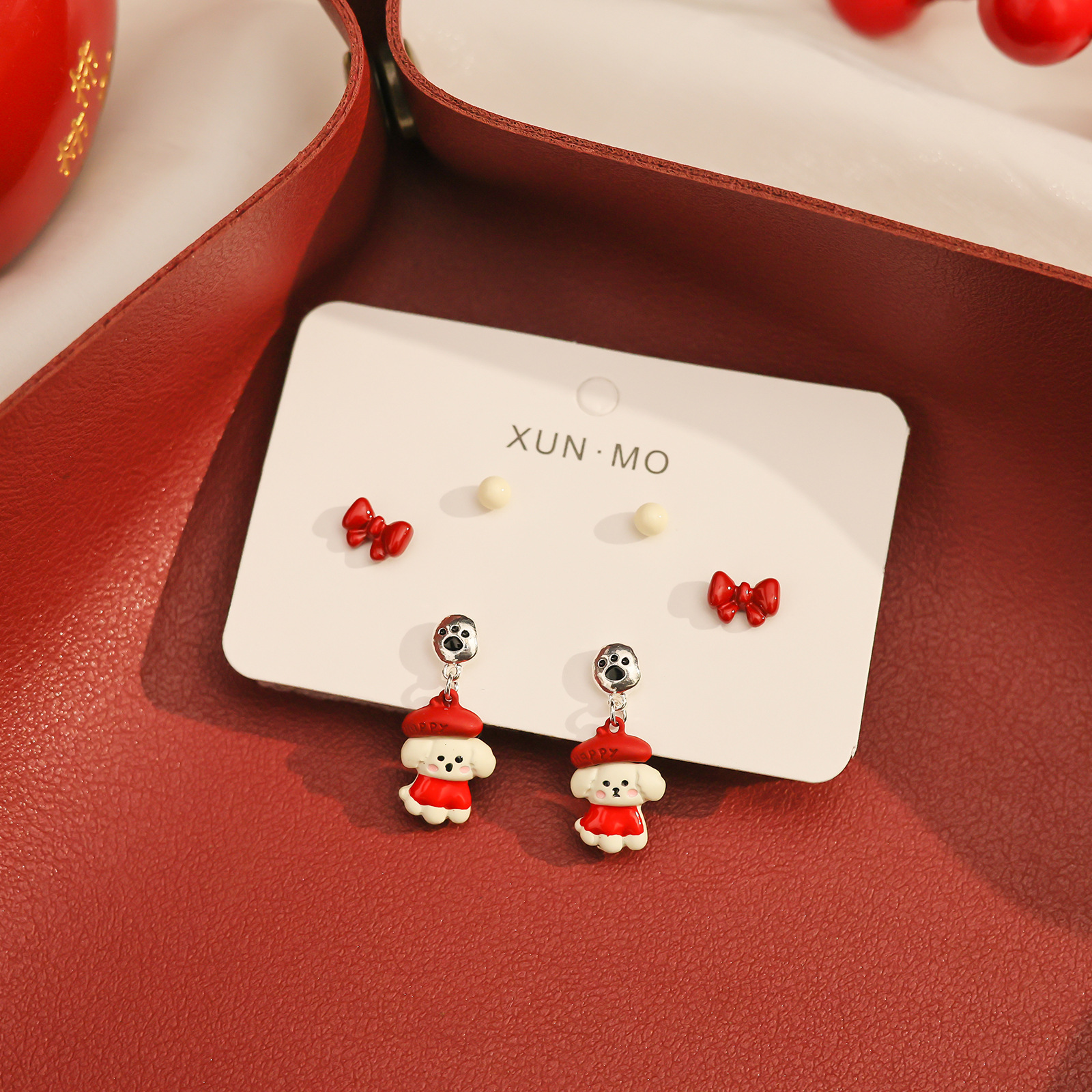 New festive silver needle stud earrings set for the Spring Festival in 2025, cute wine-red cherry earrings, and retro Chinese-style earrings Application Scenario