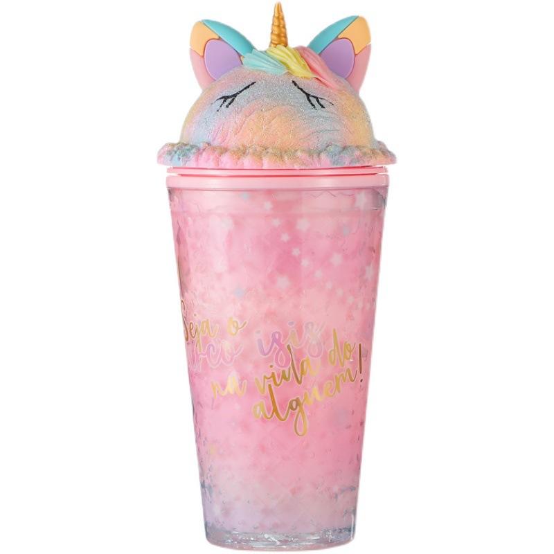 New ice crush cup, cute unicorn gradient color straw cup, high appearance level, home and office creative multi-functional cup Item Picture