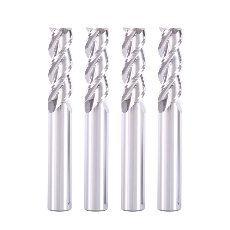 55-degree 3-edge high-gloss aluminum milling cutter, high-efficiency cnc numerical control alloy milling cutter, extended mirror surface straight handle polished end mill Item Picture
