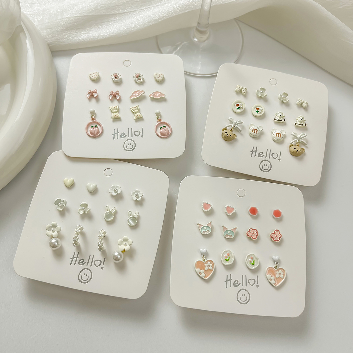 Silver needle stud earrings set for women, 2024 new Stylish earrings, bestsellers, versatile for daily use, small student earrings wholesale Specification drawing