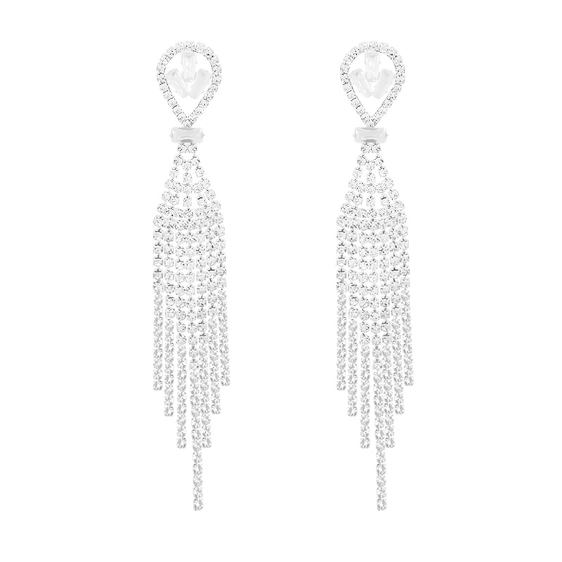 Wedding photo shoot, socialite dance party, European and American style, exaggerated and high-end, full diamond tassel earrings, accessories, light luxury earrings wholesale Item Picture