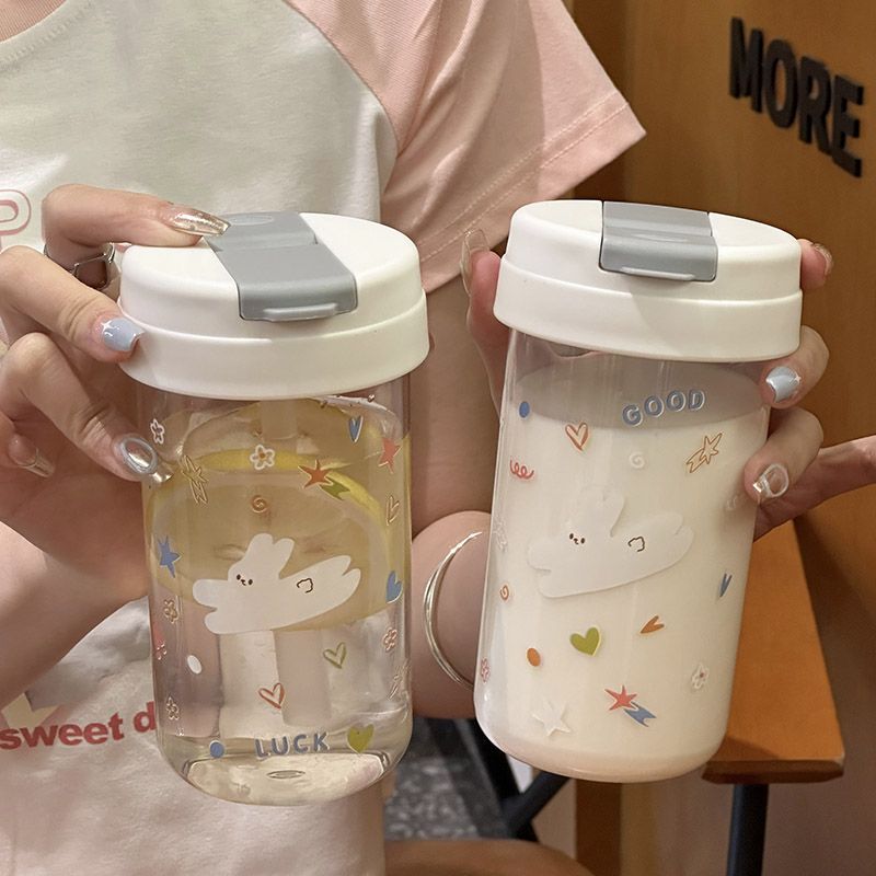 Water cup, plastic cup, straw, girls' Instagram, niche and non-identical straw, high appearance level, simple and high-end household drinking cup details Picture