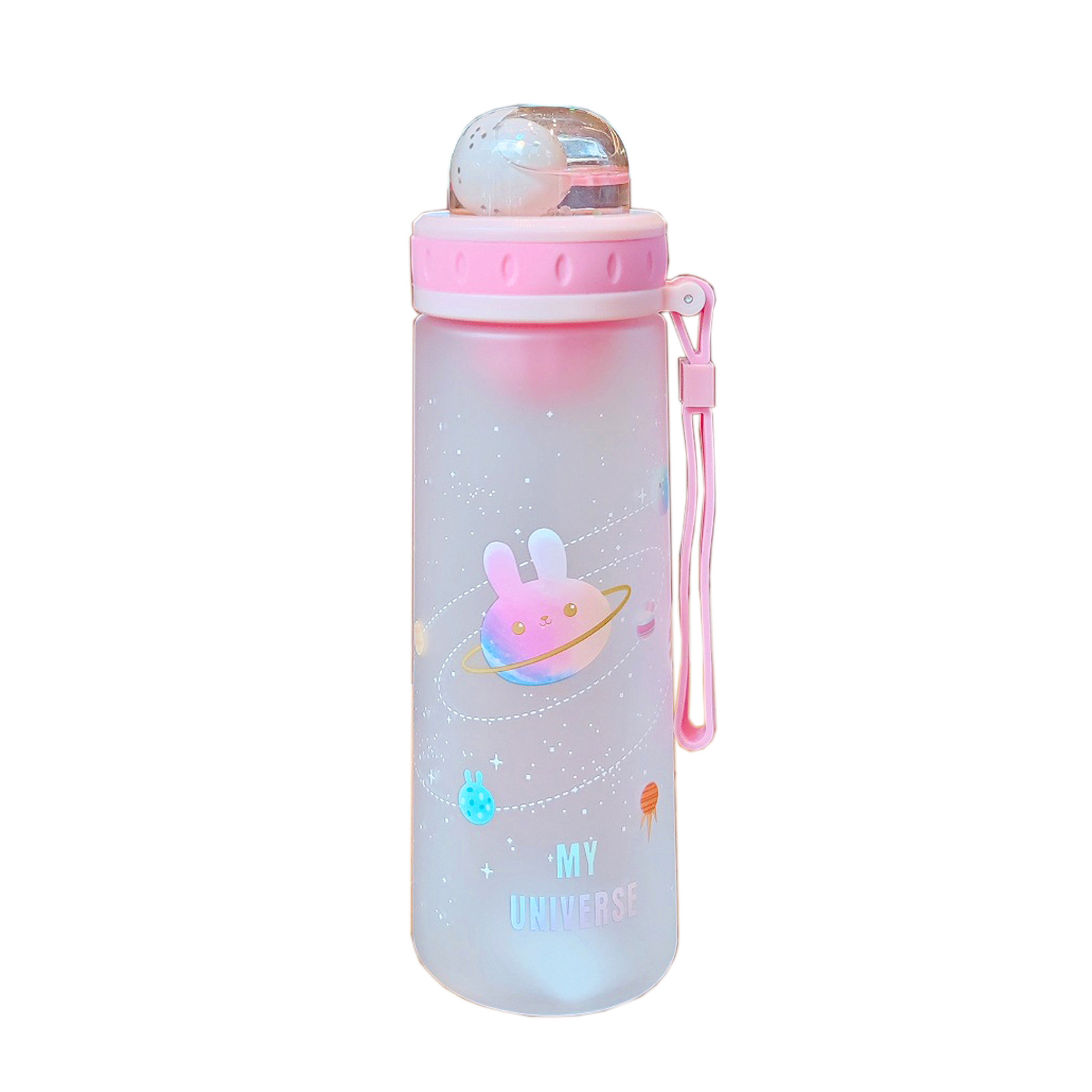 Wholesale of cute and highly attractive plastic cups, frosted cartoon planet water cups, student tea brewing and direct drinking space cups with filters Item Picture