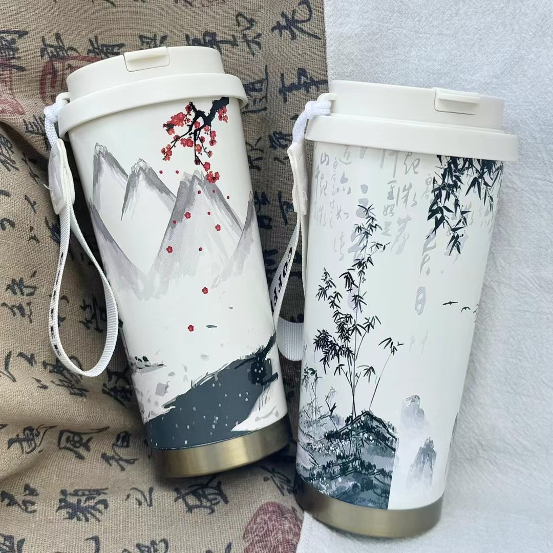 New Chinese-style insulated cup, portable for women's outdoor use, high appearance level, Chinese-style double-drinking large capacity coffee water cup, cold preservation cup details Picture