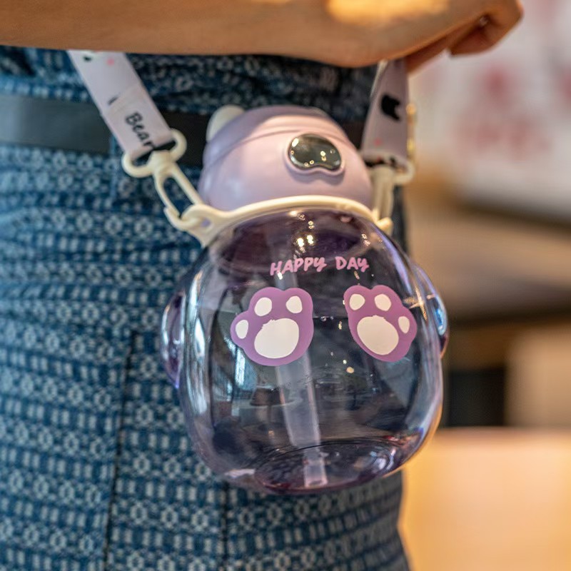The new summer portable drawstring, durable straw cup, leak-proof, and cute little bear Dudu children's water cup is small and adorable details Picture