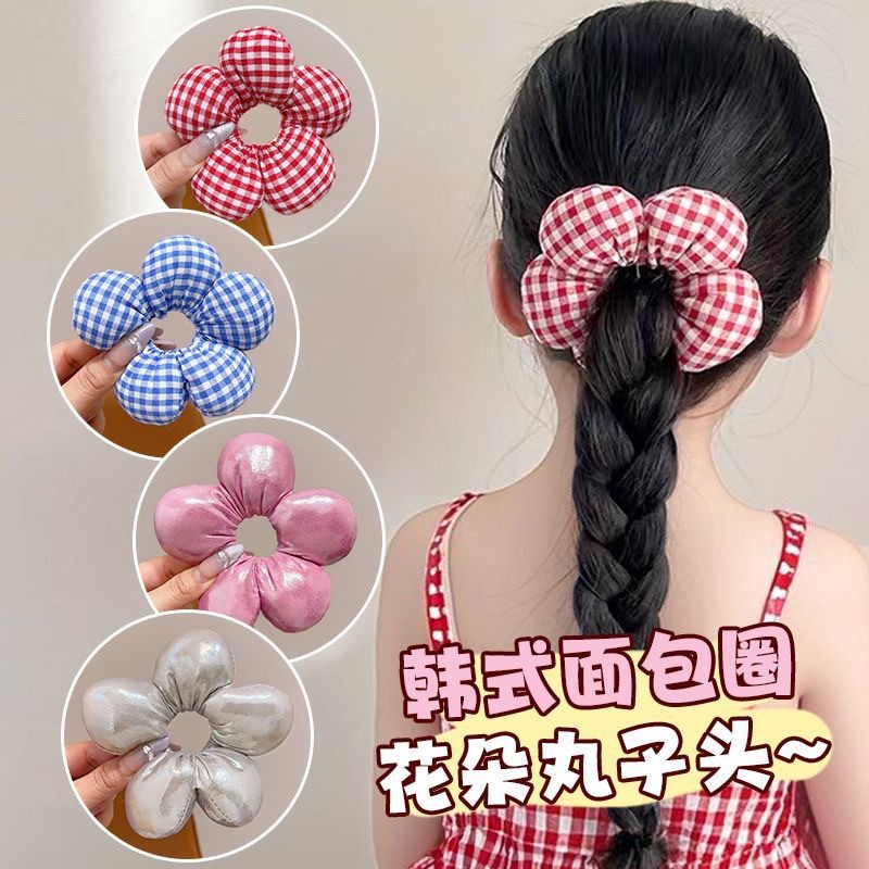 Children's flower hair tie, girls' three-dimensional hair flower, bun hairstyle, ponytail headwear, large intestine circle, girls' hair tie, hair accessory Specification drawing