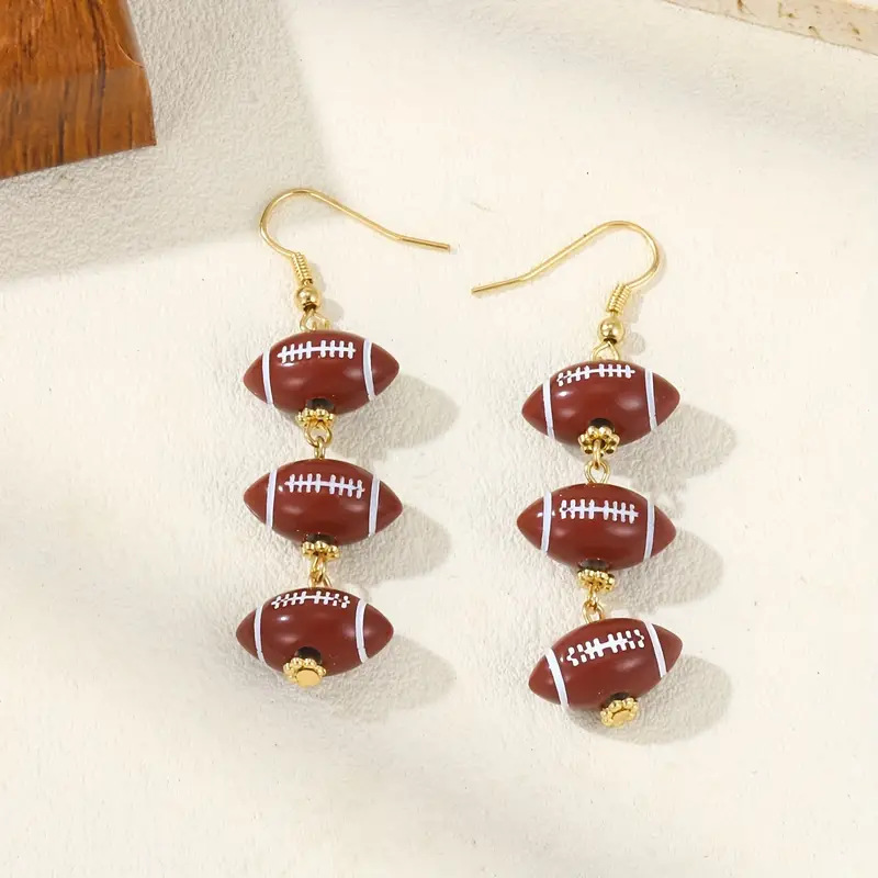 Amazon long basketball, Super Bowl and football acrylic beaded earrings with a sporty style, a best-selling cross-border product from Europe and America full figure