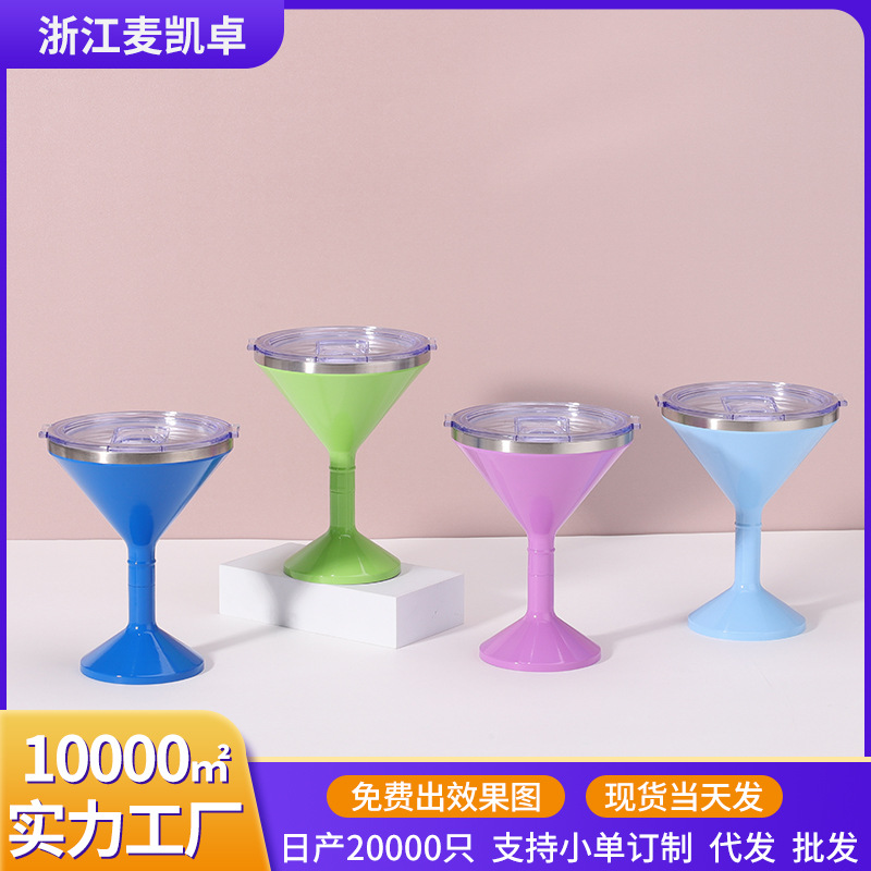 Cross-border stainless steel cocktail cups, double-layer tall glasses, insulated cups, water cups, chilled champagne cups, creative triangular cups full figure