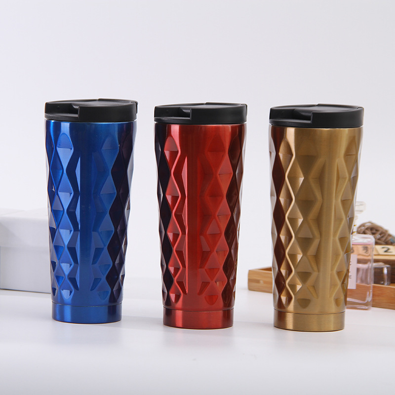 Customized vacuum stainless steel coffee cups, diamond-shaped insulated cups, portable outdoor sports water cups, wholesale with printed logos details Picture