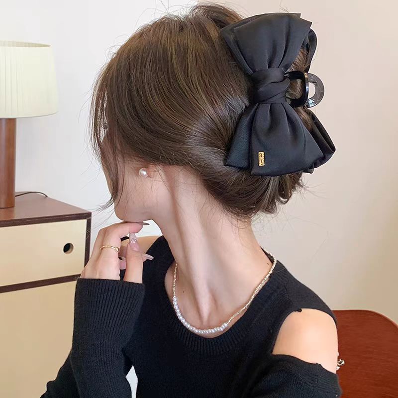 New "Fugitive Princess" hairpin for women, large double-layer bow grab clip, high-end lace shark clip, elegant hairpin full figure