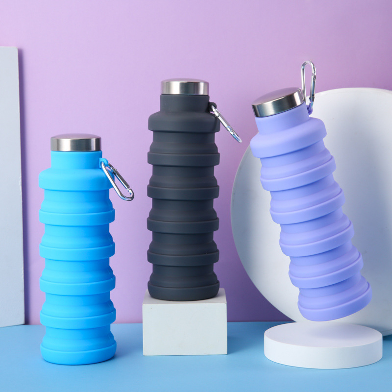 Cross-border platinum silicone sports water bottle, outdoor portable telescopic folding water bottle, anti-drop silicone folding water cup Specification drawing