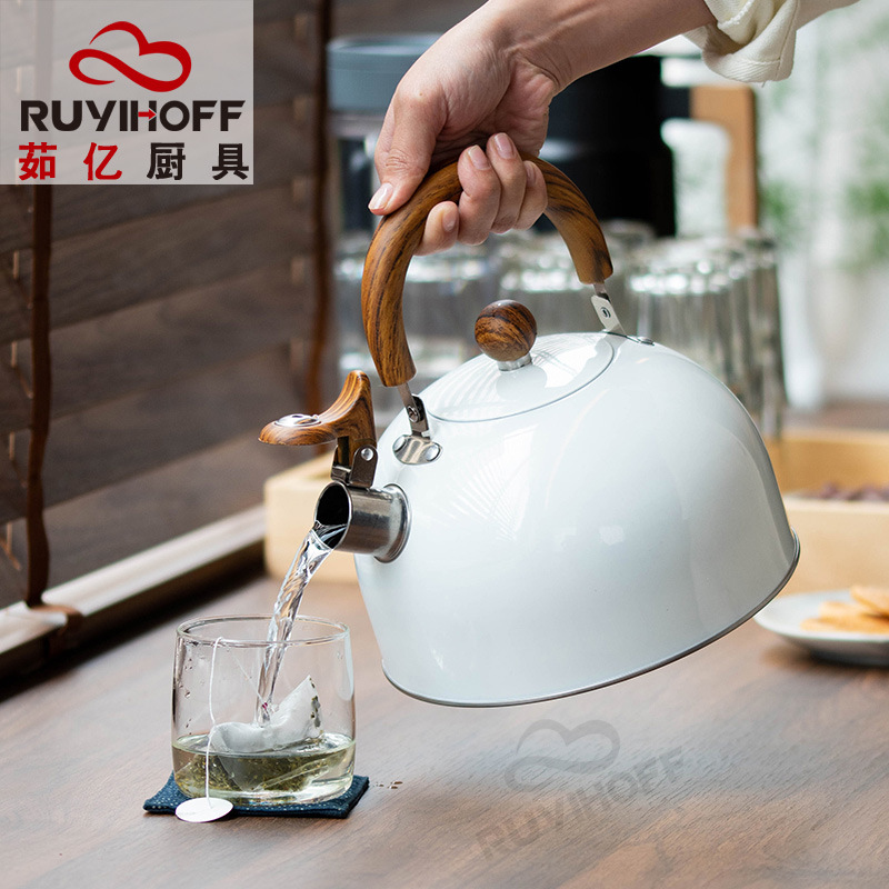 Amazon's new white honking kettle for brewing tea and coffee, 3L with a sound sound, European and American kitchenware, and a wood-grain handle full figure