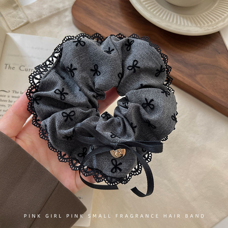 Grey bow ribbon hair band, autumn and winter large intestine band, new Korean-style hair tie, low ponytail hair tie, leather band accessory Specification drawing