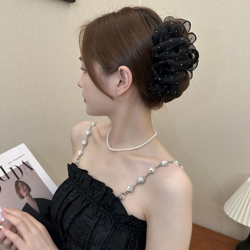 Cloud Bubble Grab women's new mesh hair clip, elegant and high-end at the back of the head, full diamond shark clip fluffy headwear Specification drawing