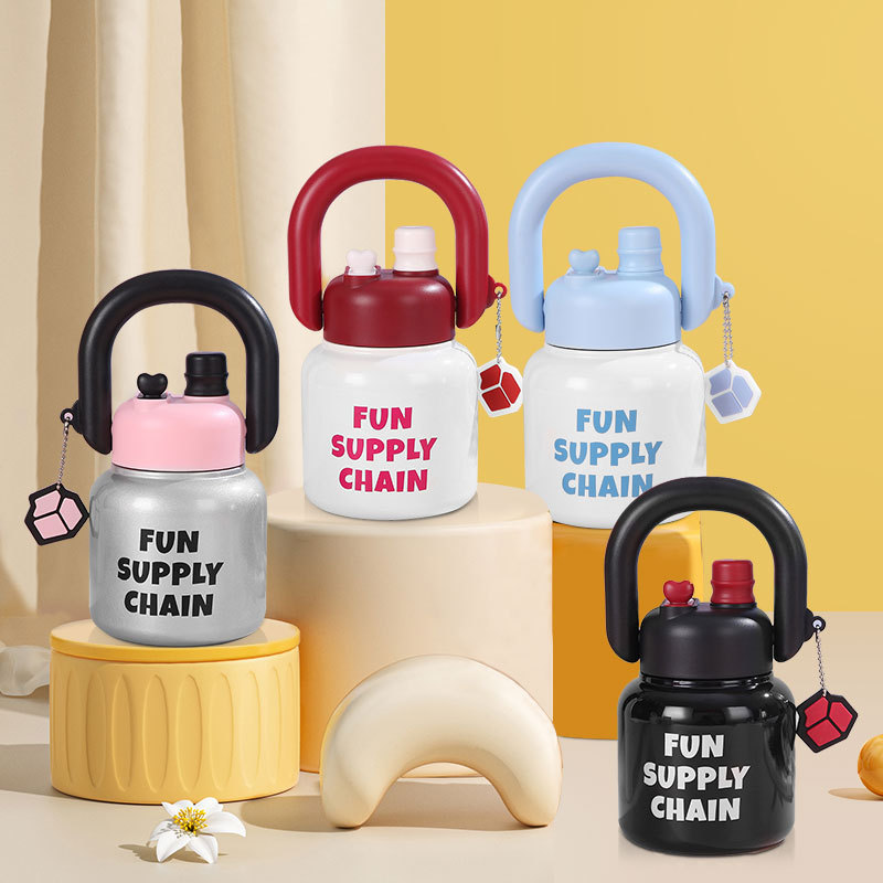 Customized 316 stainless steel insulated cup, women's water cup, high appearance level, double-drinking straw, hand-held pot, handle cup with tea bin full figure