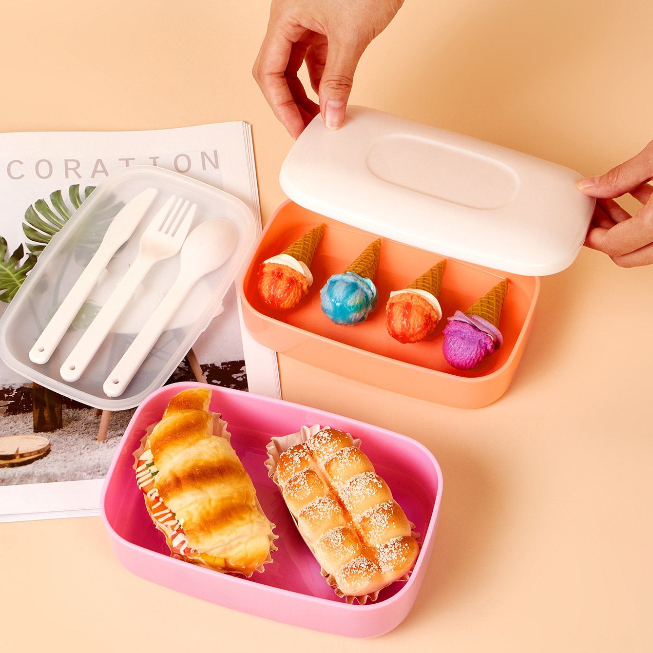 Double-layer bento box, European and American ins light food, children's dessert, bread, lunch box, cross-border student new food details Picture