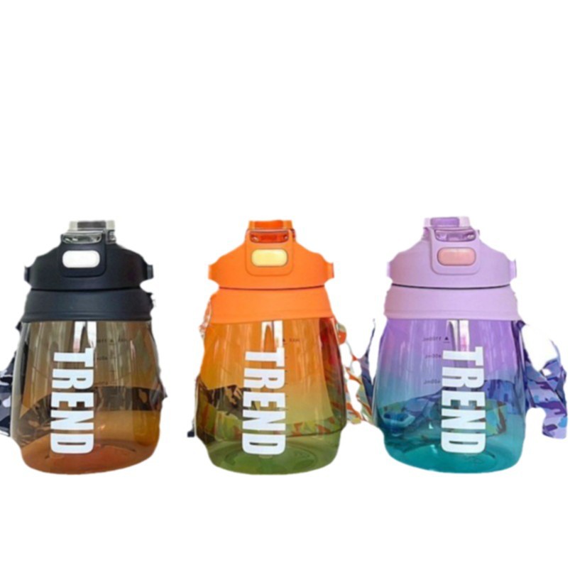 High appearance level, double-drinking cup, cross-border children's straw cup, large-belted cup, portable crossbody strap, new trendy and cute water bottle Item Picture