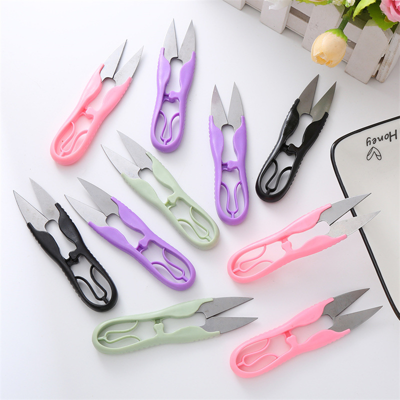 Single-piece cross-stitch scissors, single-color small scissors, colored plastic yarn shears, thread end shears, U-shaped thread trimming wholesale details Picture